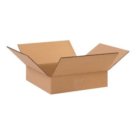 BOX PACKAGING Flat Cardboard Corrugated Boxes, 10"L x 10"W x 2"H, Kraft 10102